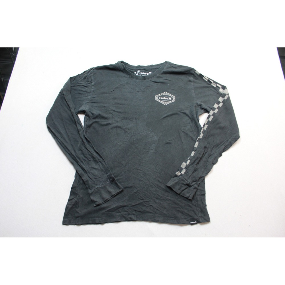 Hurley Graphic Tee Kids Medium Black Excellent Checkerboard Sleeve Long Sleeve